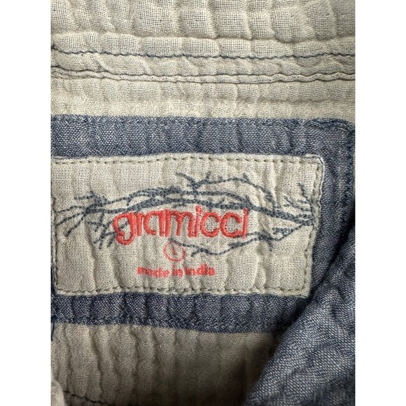 Gramicci Button Up Shirt Women's Large Blue Long Sleeve Collared Pockets - Picture 2 of 6